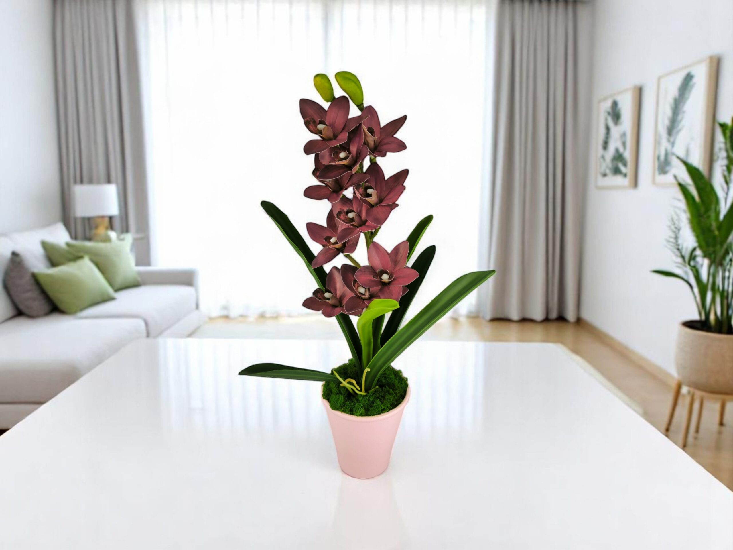 Élethű nagy méretű egyszálas burgundi csónakorchidea ORC108