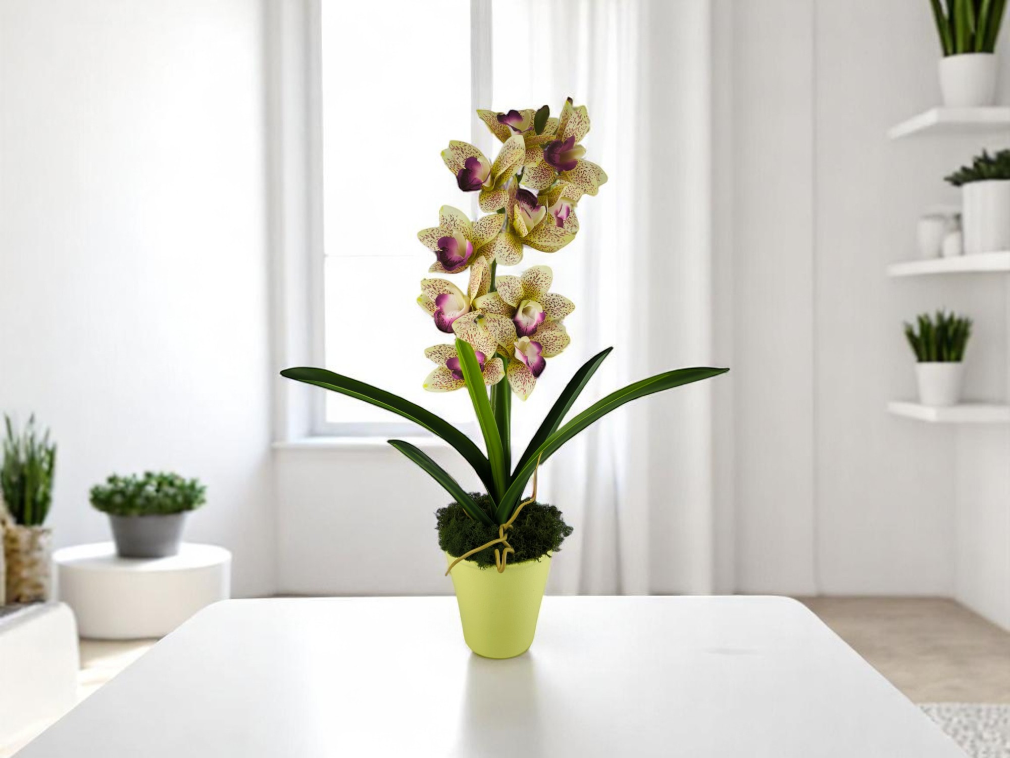 Sárga lila nagyméretű egyszálas csónakorchidea ORC110