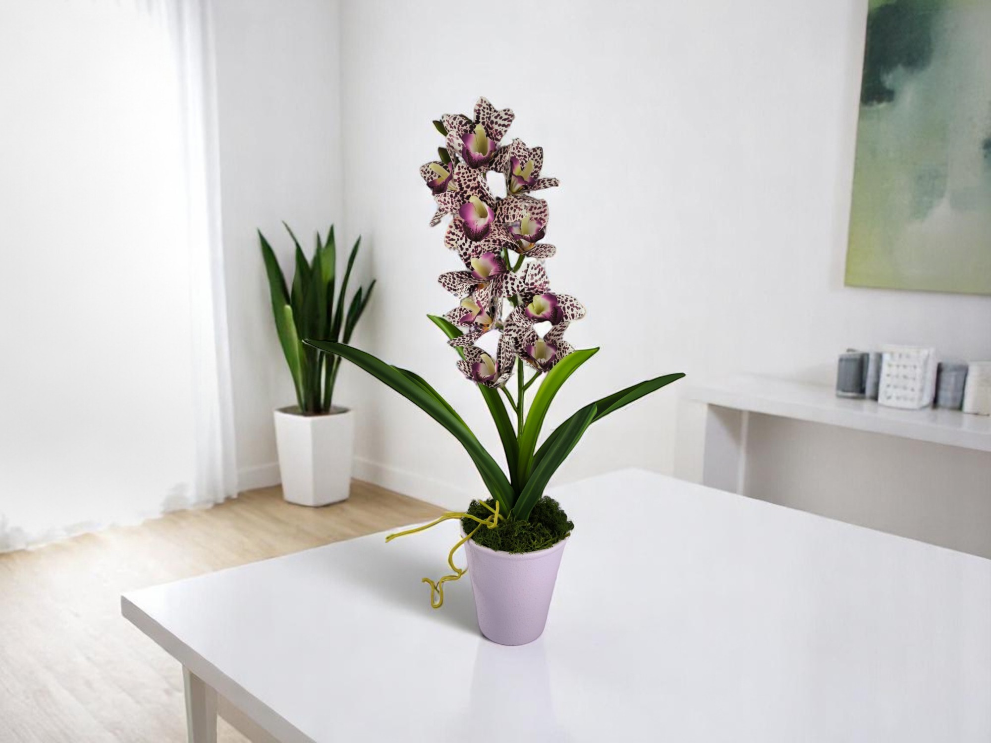 Élethű nagy méretű egyszálas lila pöttyös csónakorchidea ORC111LI