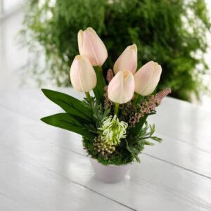 Púder rózsaszín tulipánok lila kaspóban TUG560