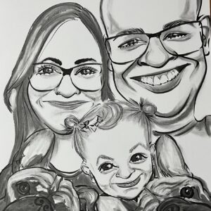 Családi 3 fős karikatúra
