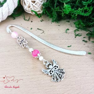 Angyal könyvjelző pink gyöngyökkel