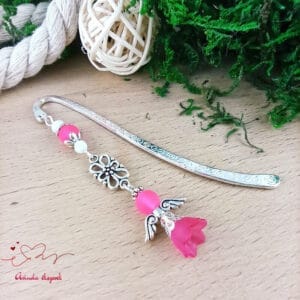 Angyal könyvjelző pink gyöngyökkel