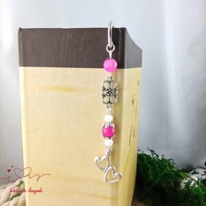 Dupla szív könyvjelző pink gyöngyökkel