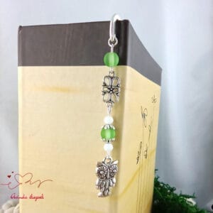 Bagoly könyvjelző zöld gyöngyökkel