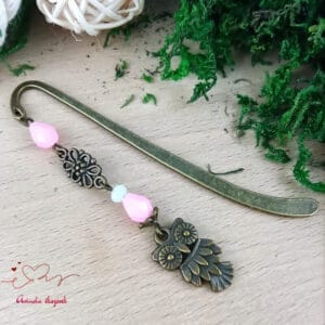Bagoly könyvjelző pink gyöngyökkel
