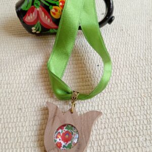 Tulipános nyaklánc, textil-fa matyós nyaklánc,matyó ékszer,folklór textil ékszer,magyaros nyaklánc,magyar népviselet