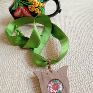 Tulipános nyaklánc, textil-fa matyós nyaklánc,matyó ékszer,folklór textil ékszer,magyaros nyaklánc,magyar népviselet