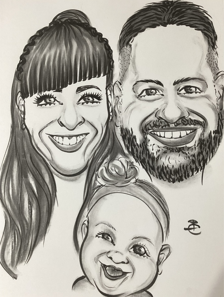 Családi 3 fős karikatúra