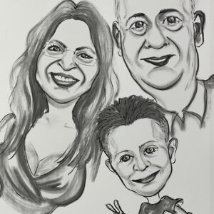 Családi 3 fős karikatúra