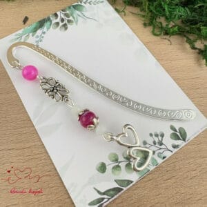 Dupla szív könyvjelző pink gyöngyökkel