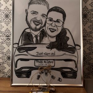 Kreatív pénzátadó karikatúra esküvőre