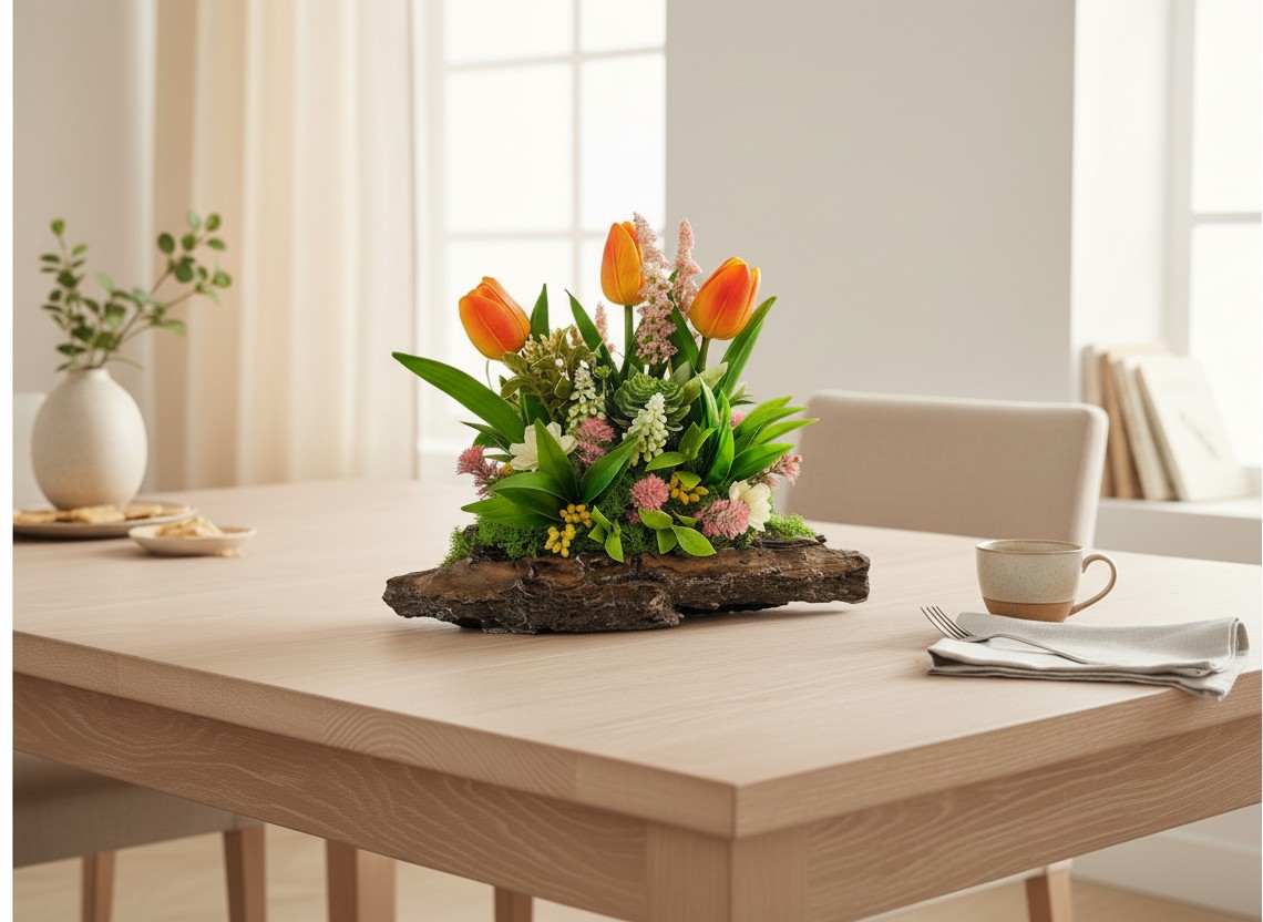 Tulipános asztaldísz faháncs alapon TUG328
