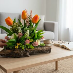 Tulipános asztaldísz faháncs alapon TUG328