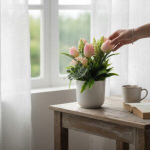 Rózsaszín tulipános asztaldísz TUG564