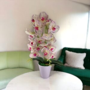 Kétszálas élethű orchidea krém-lila cirmos színben OR202KRLI