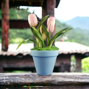 Élethű rózsaszín tulipánok kaspóban TUE521