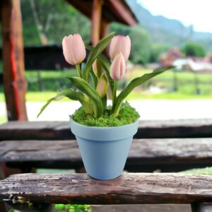 Élethű rózsaszín tulipánok kaspóban TUE521