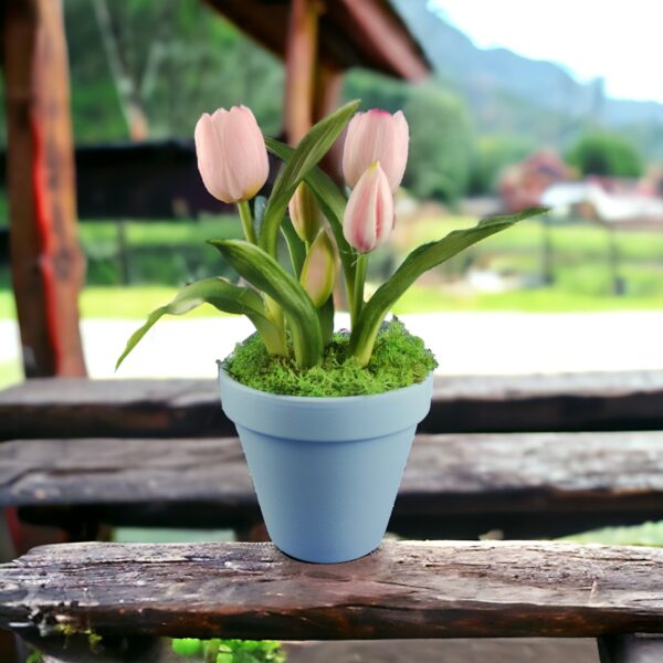 Élethű rózsaszín tulipánok kaspóban TUE521