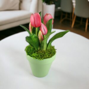 Élethű pink tulipánok kaspóban TUE526