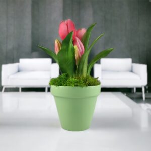 Élethű pink tulipánok kaspóban TUE526