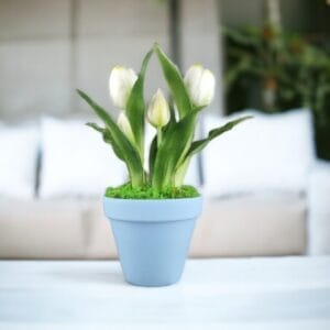Élethű fehér tulipánok kaspóban TUE515