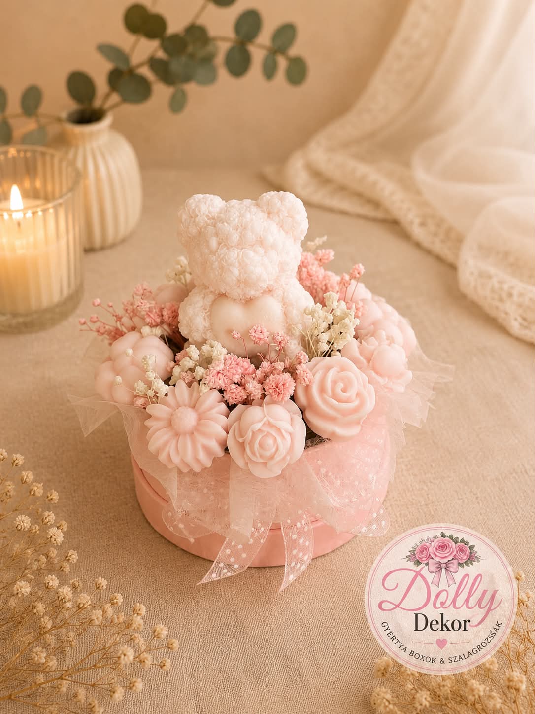 Teddy Love Viaszvirág Box 🧸💗
