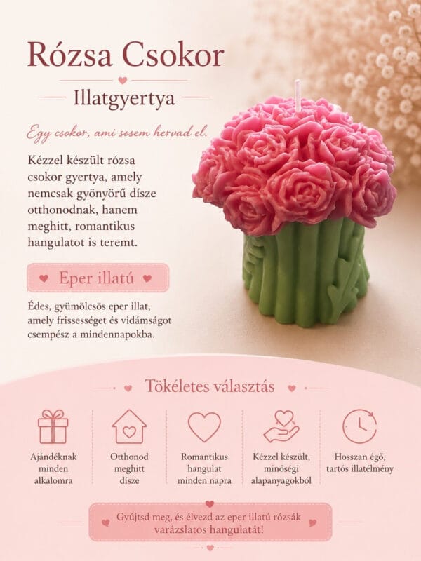 Rózsa Csokor Illatgyertya – Eper illattal 🍓🌹
