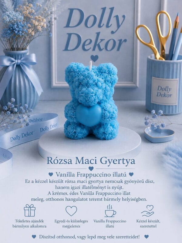 Rózsa Maci Gyertya – Vanília Frappuccino illattal 🩵☕