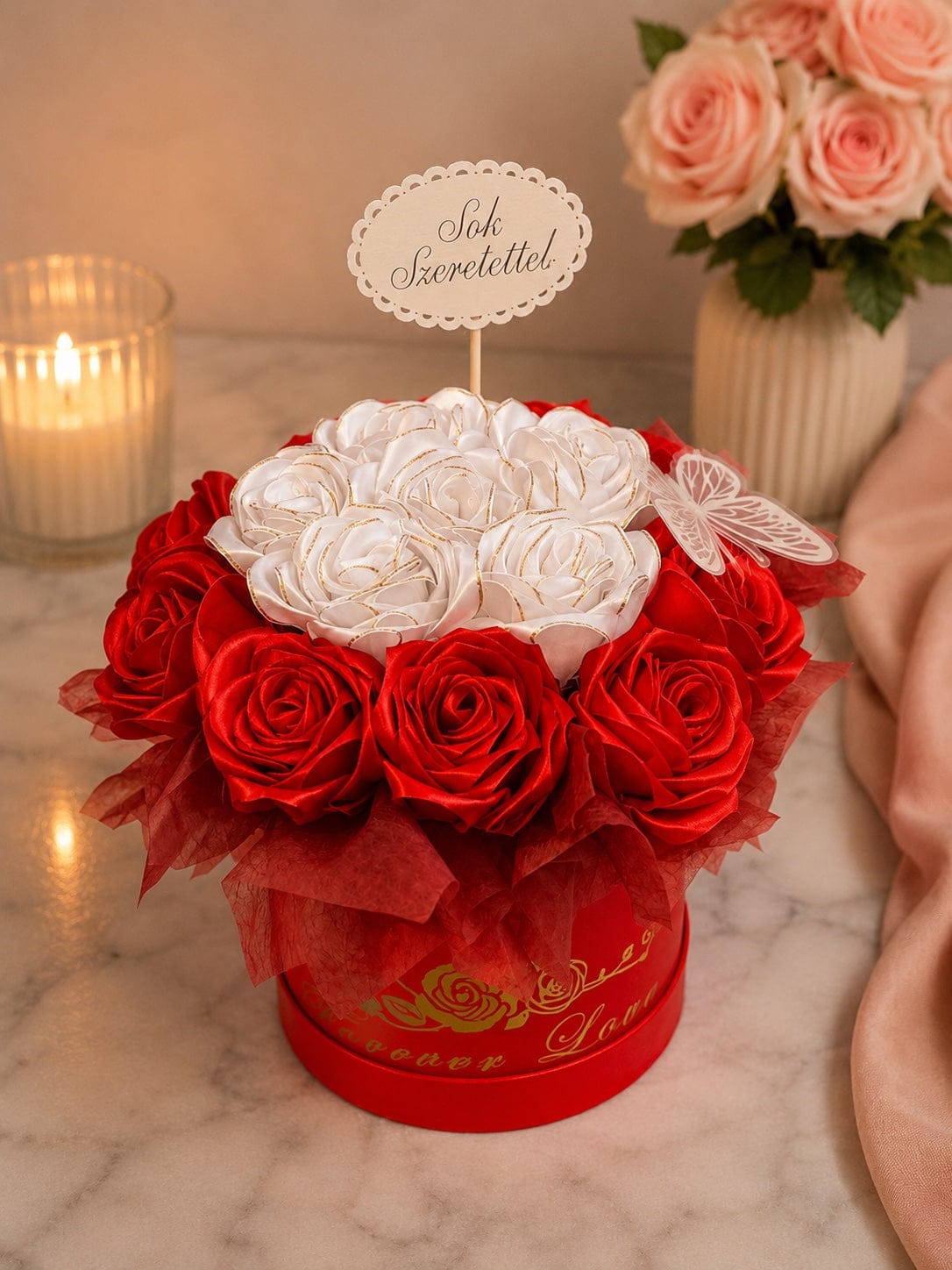 Red & White Love Prémium Rózsabox