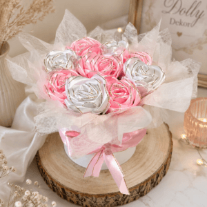 Pink-Fehér Szalagrózsa Box 🌸🤍