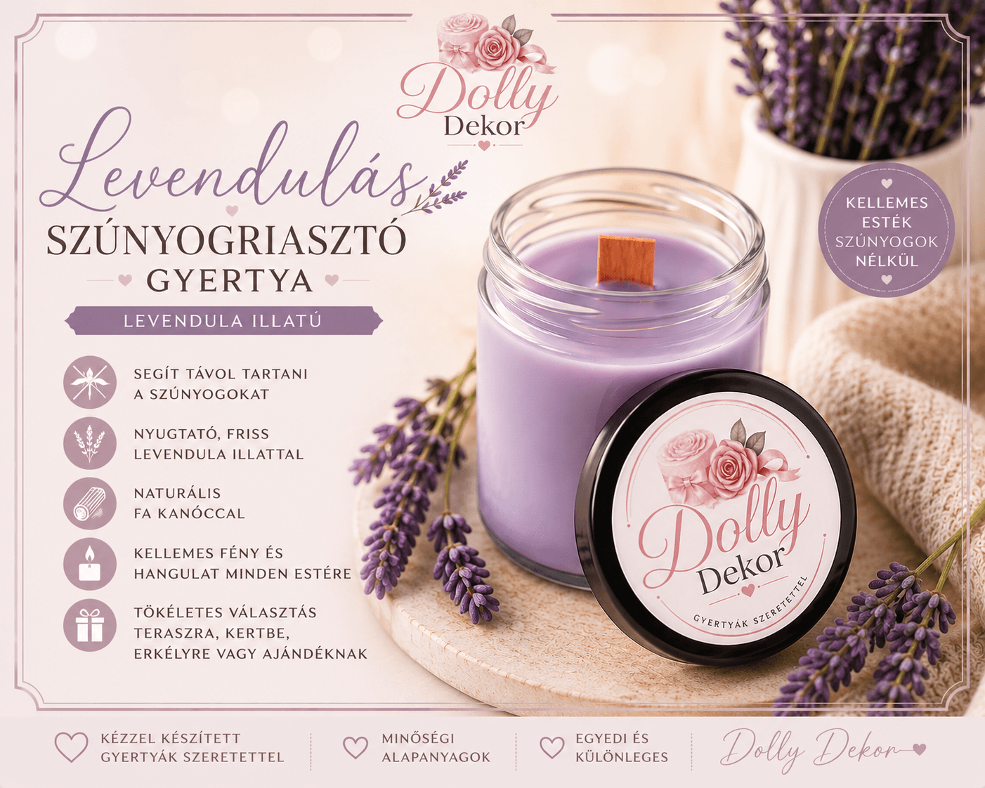 🕯️ Levendulás Szúnyogriasztó Gyertya – 200ml