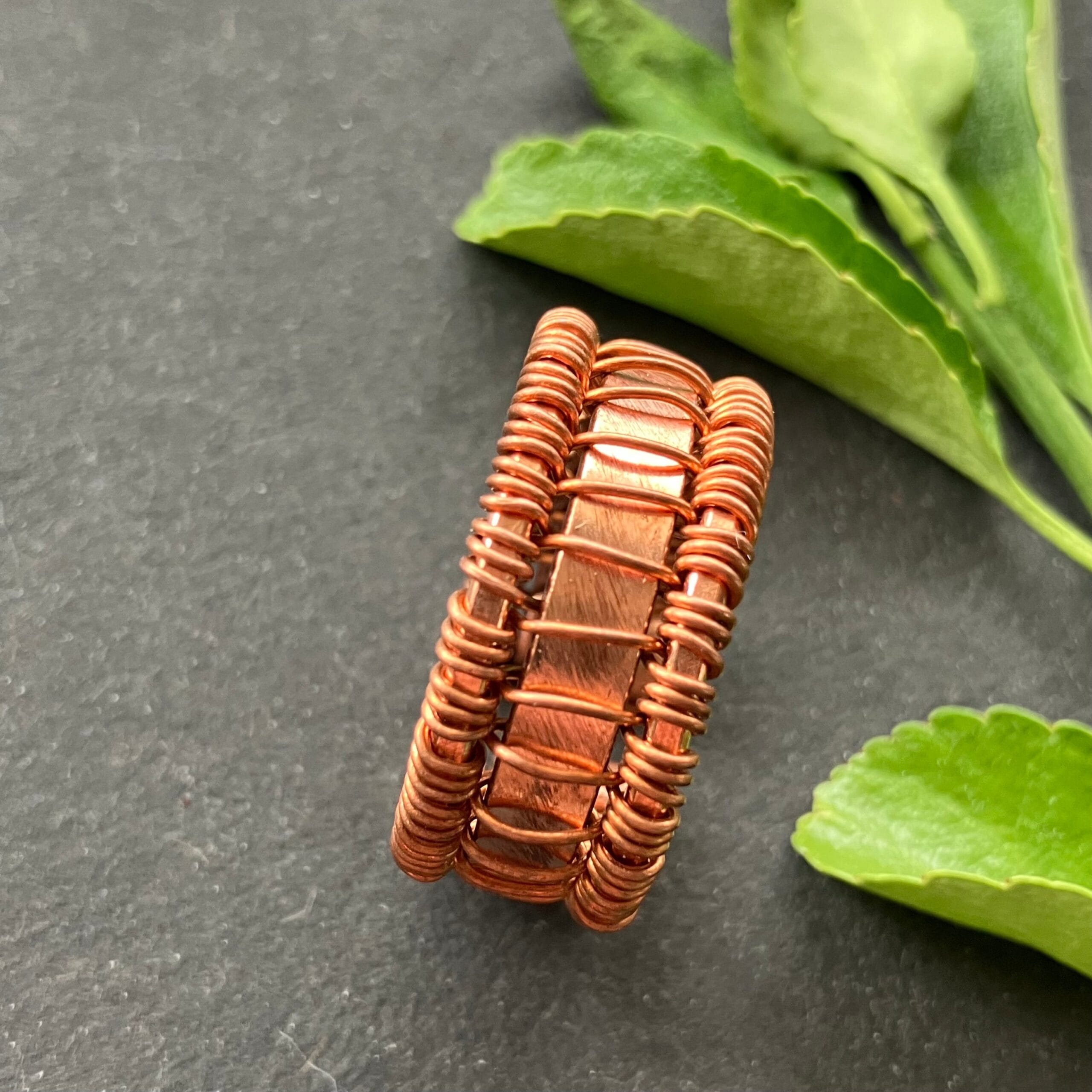 Copper woven adjustable men’s ring