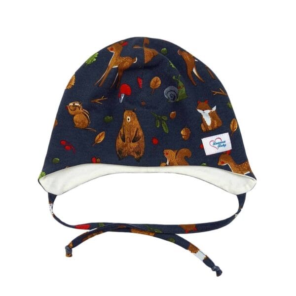 Megkötős gyerek sapka, erdő állatai