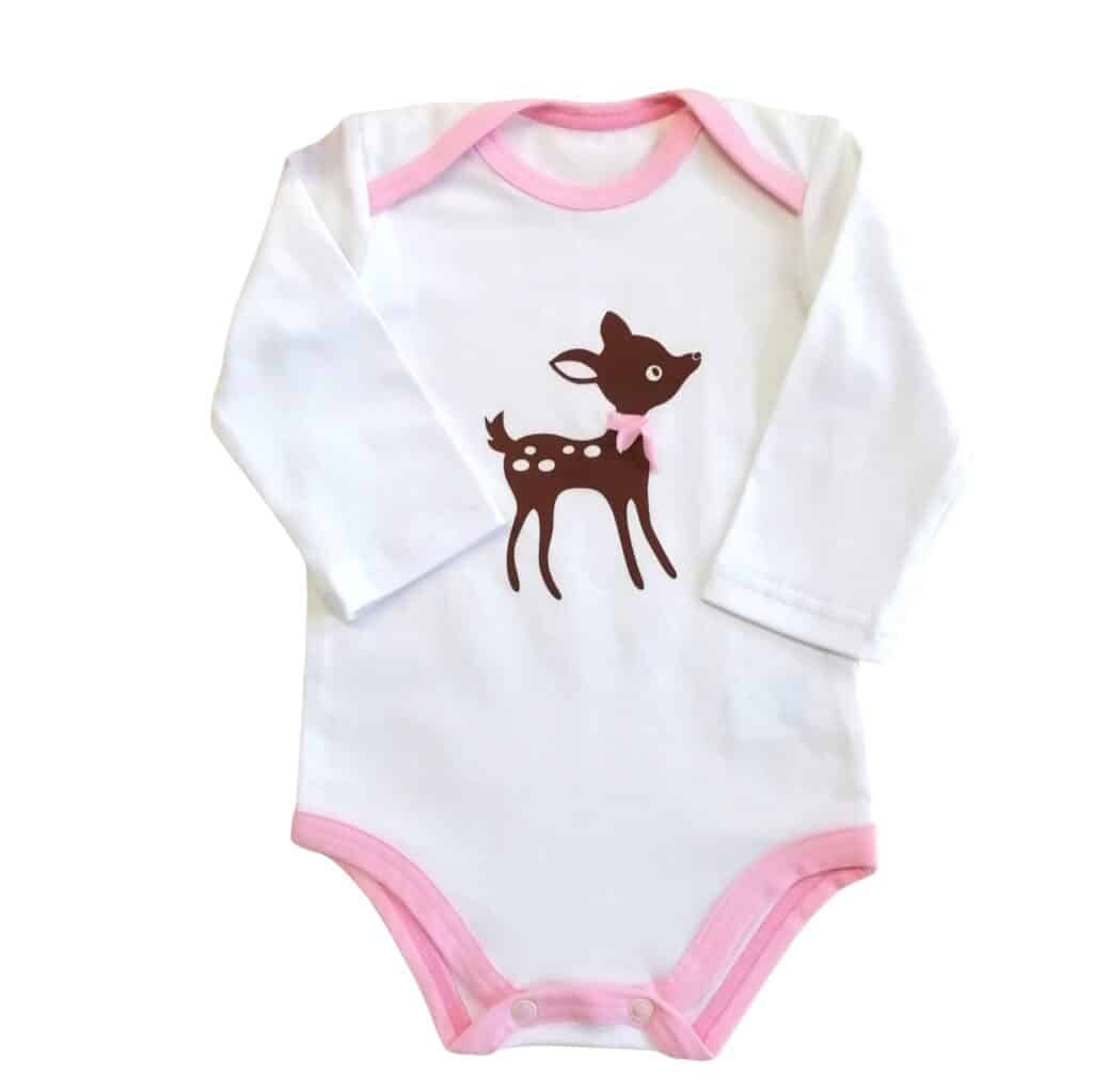 Baby body, őzike, fehér-rózsaszín