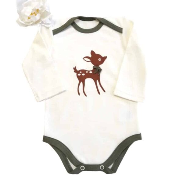 Baby body, őzike, krém-zöld