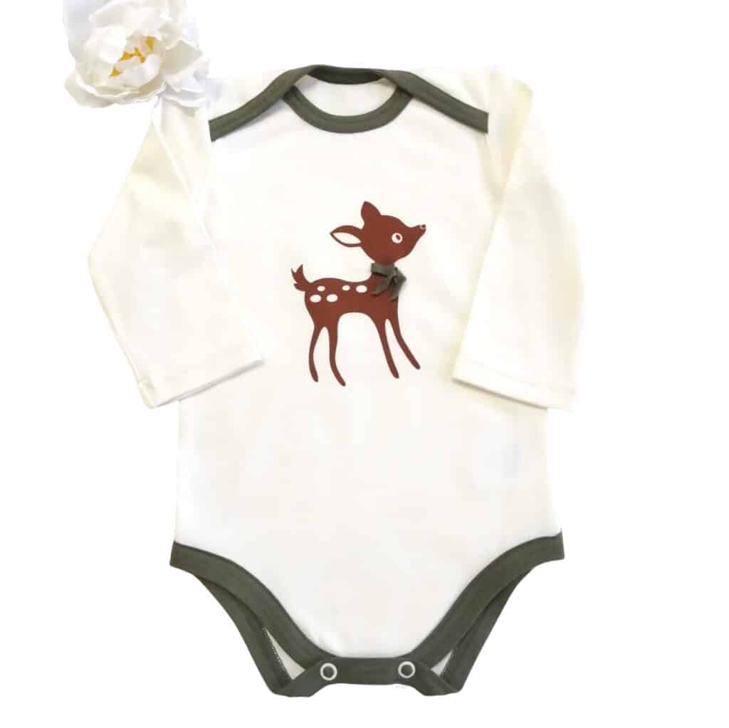 Baby body, őzike, krém-zöld