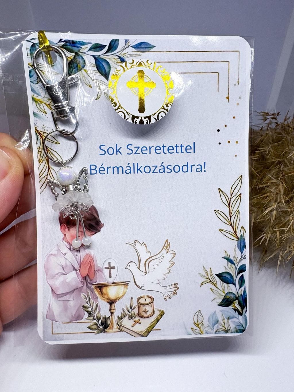Személyre szabható bérmálkozási ajándék – Angyalka kulcstartó