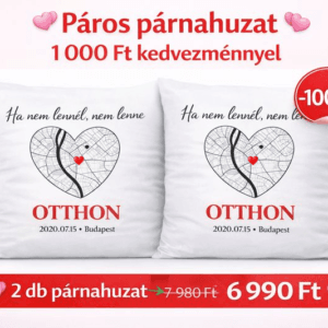 OTTHON páros párna – egyedi térképes szív dizájn két huzattal