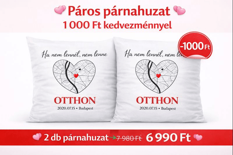 OTTHON páros párna – egyedi térképes szív dizájn két huzattal