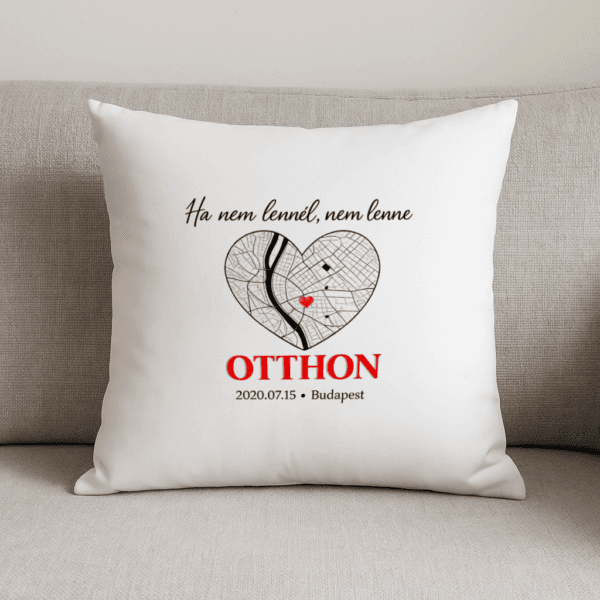 OTTHON térképes szív párna – egyedi város és dátum