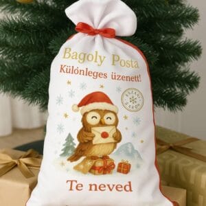 Bagoly posta mikulás zsák névvel – karácsonyi ajándék