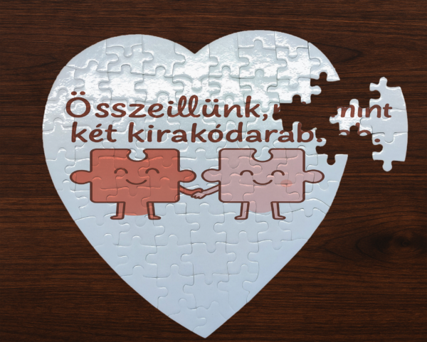 romantikus szív alakú puzzle – „Összeillünk, mint két kirakódarab”