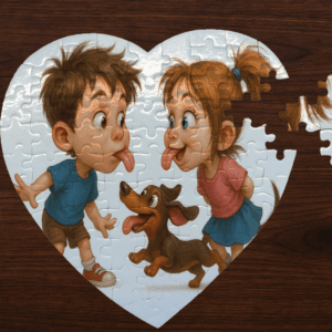 Szív alakú puzzle – „Kicsik és nagyok játékos szeretete”