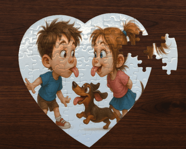 Szív alakú puzzle – „Kicsik és nagyok játékos szeretete”