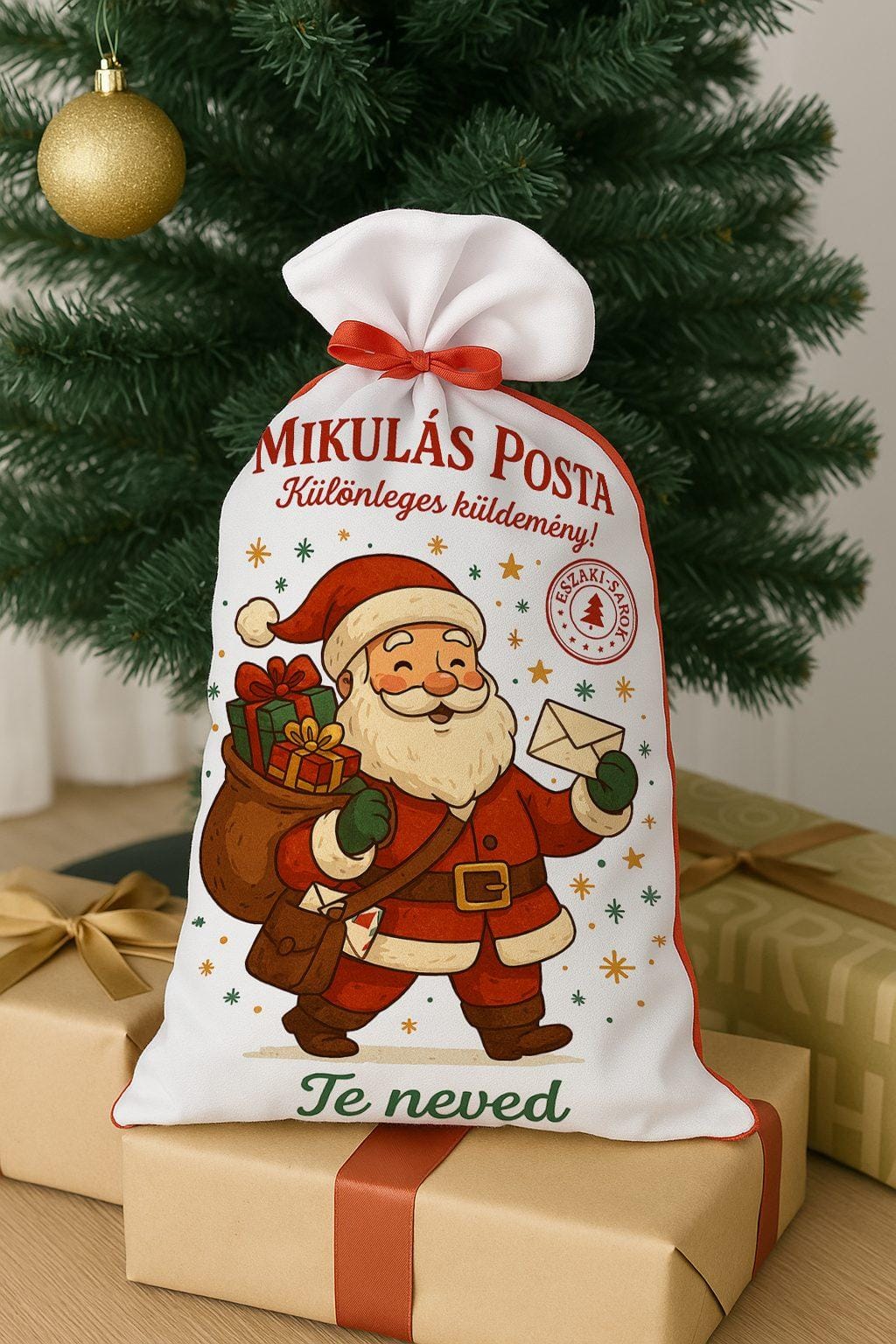 Mikulás zsák „Mikulás Posta” – személyre szabható névvel