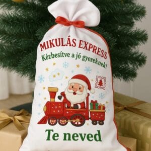 Mikulás zsák „Mikulás Expressz” – személyre szabható névvel