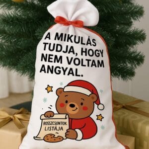 Mikulás zsák „A Mikulás tudja” – vicces karácsonyi ajándék