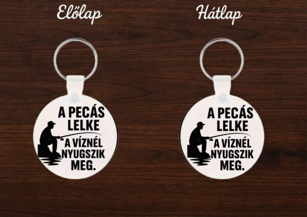 Egyedi kerek kulcstartó – vízpart, pecás életérzés