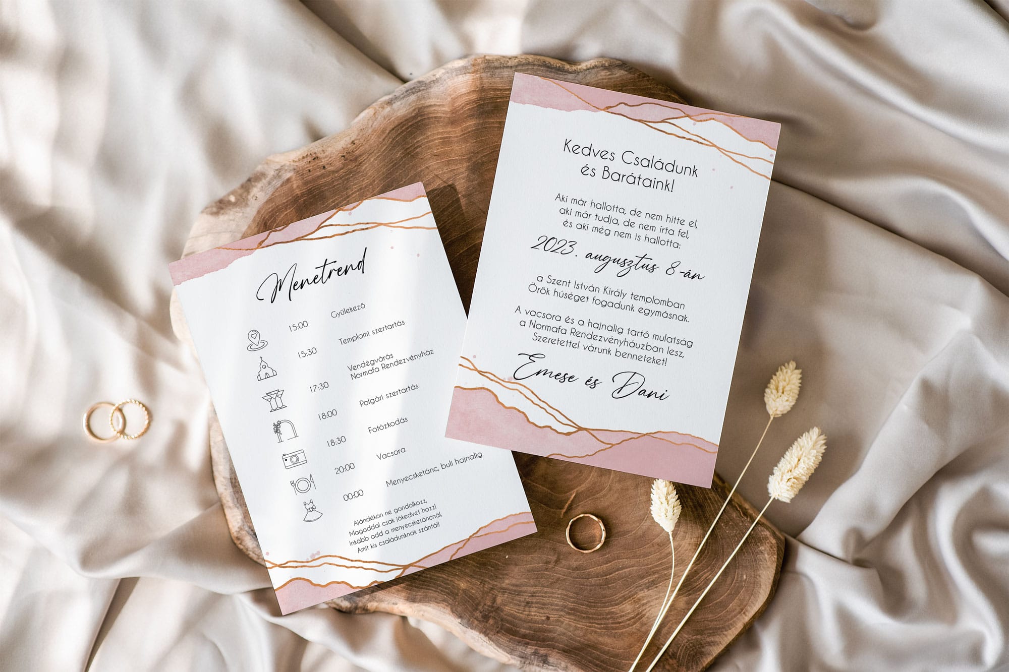 Akvarell esküvői meghívó – Dusty Rose